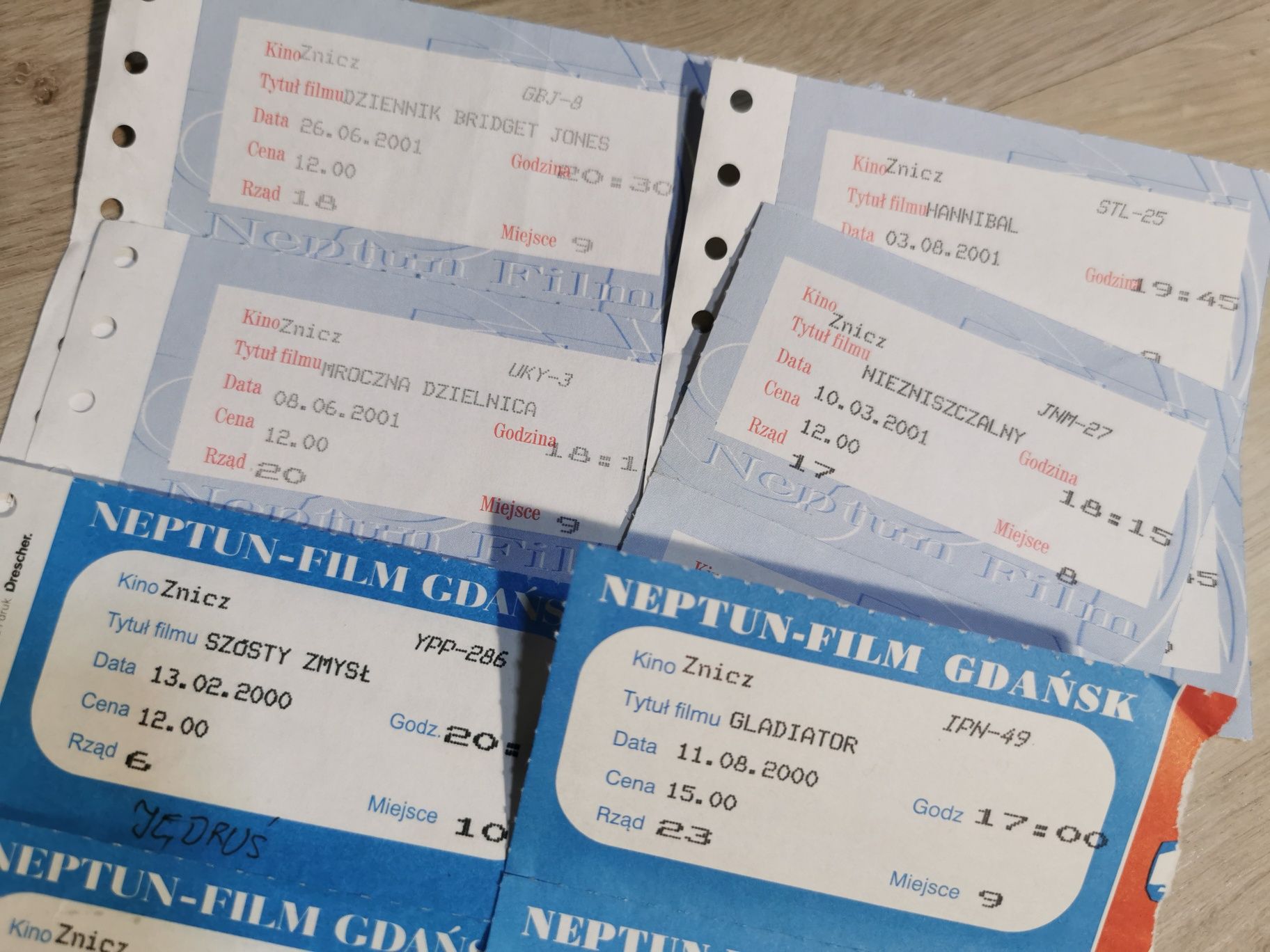 Stare bilety do kina z lat 2000 Neptun film Gdańsk