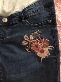 Spodnie ciążowe jeans kwiaty haft M