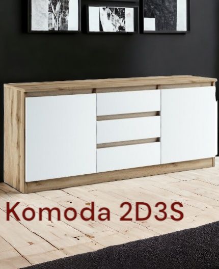 Komoda 2d3s 149cm wotan czarny biały beton szuflady