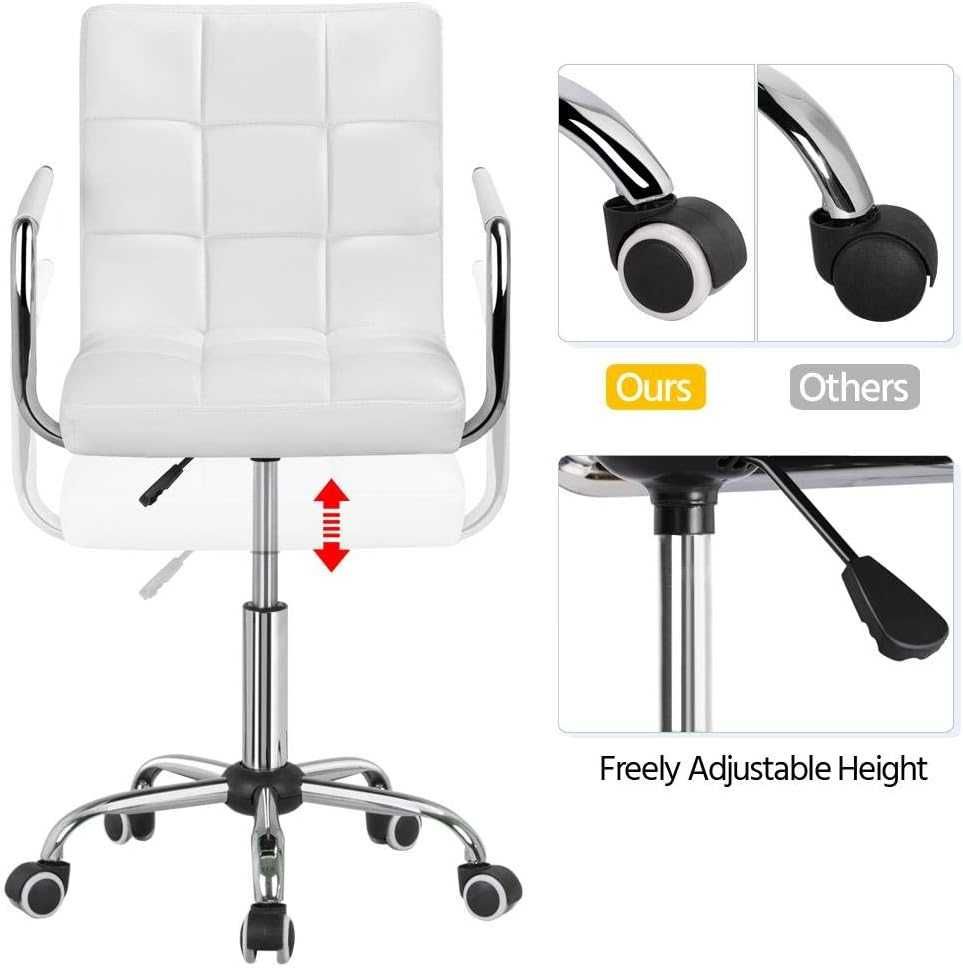 Regulowane krzesło obrotowe biurowe skórzane fotel biały