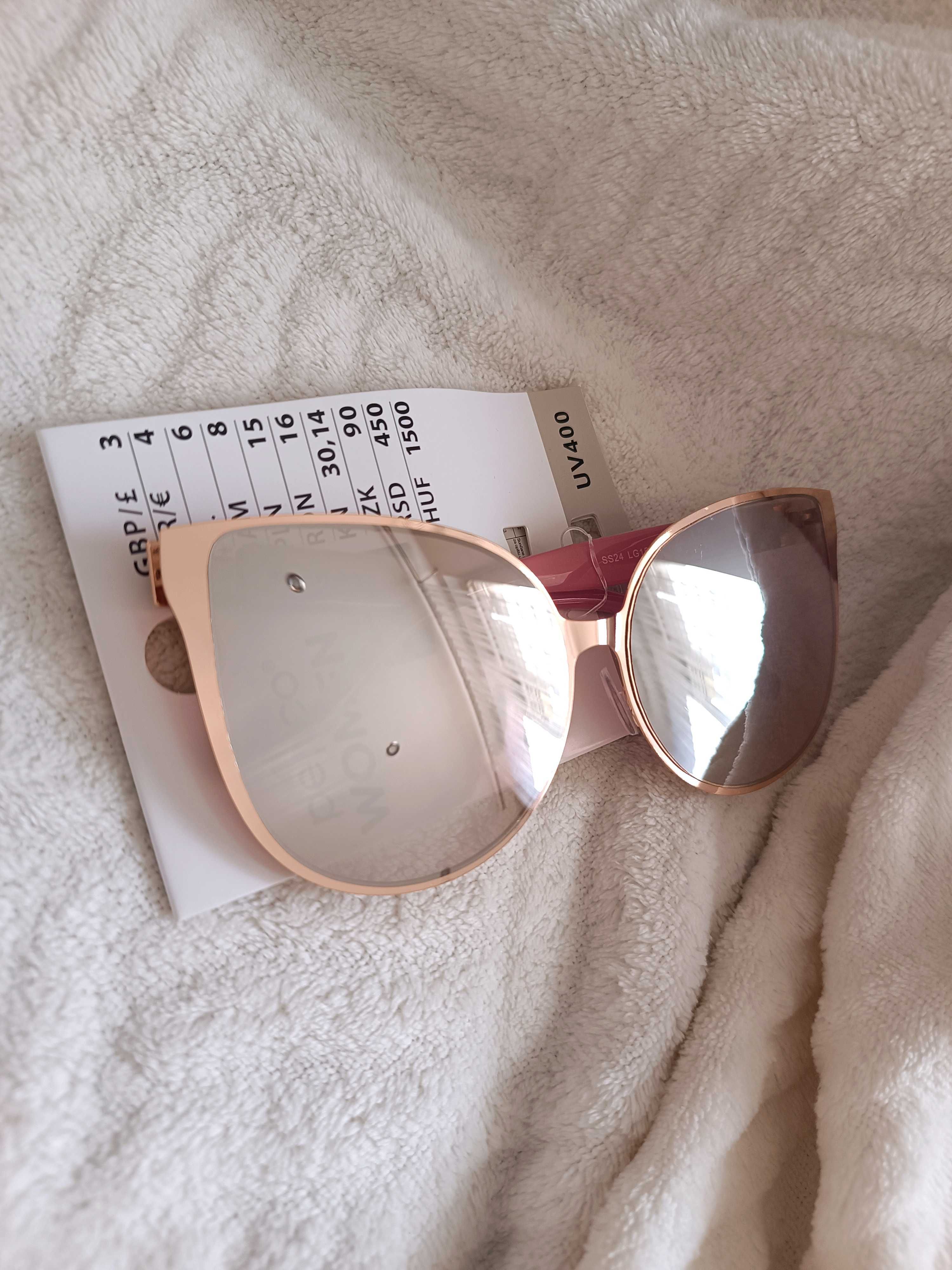 Nowe okulary przeciwsłoneczne Pepco lustrzanki złote kocie