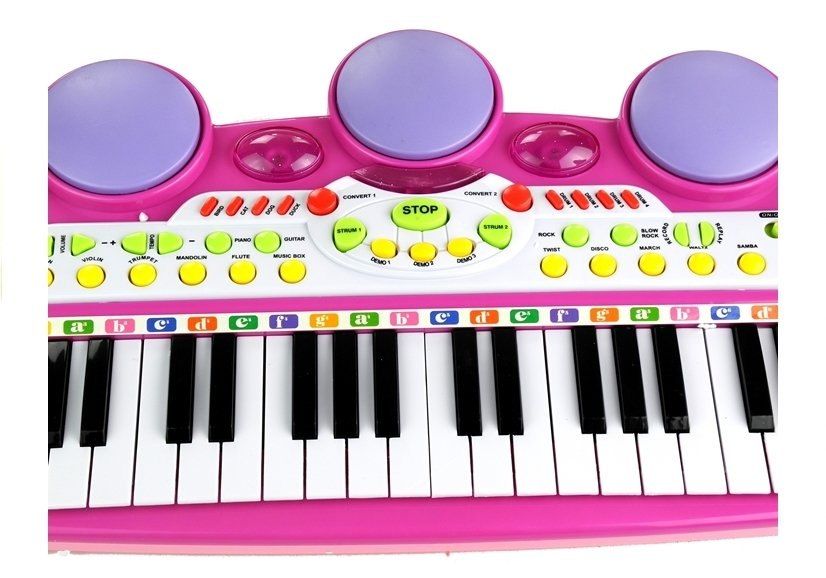 Organki Pianinko Mikrofon Stołek Porty USB Różowe