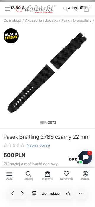 Breitling - pasek gumowy z klamerką do zegarka
