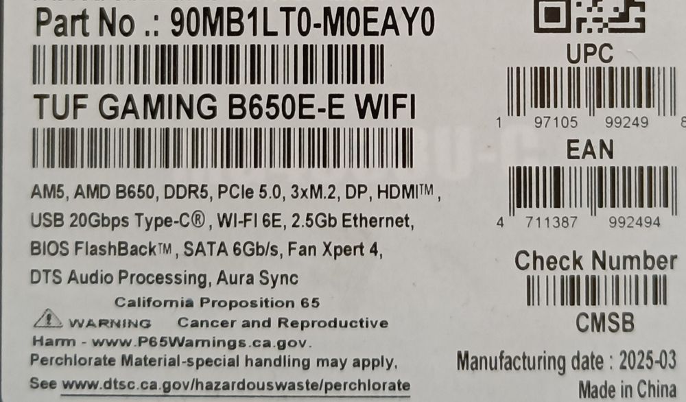 Asus Tuf Gaming B650e-e wifi 6e amd ryzen ai pcie 5.0 aura sync
