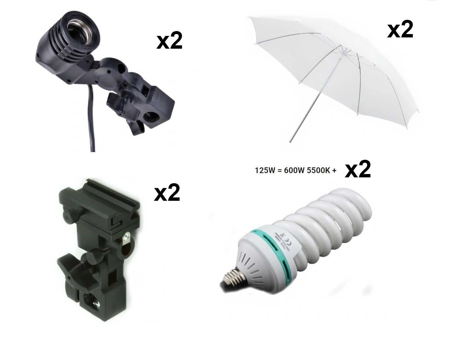 Podwójny zestaw do studia fotograficznego parasolka żarówka uchwyt