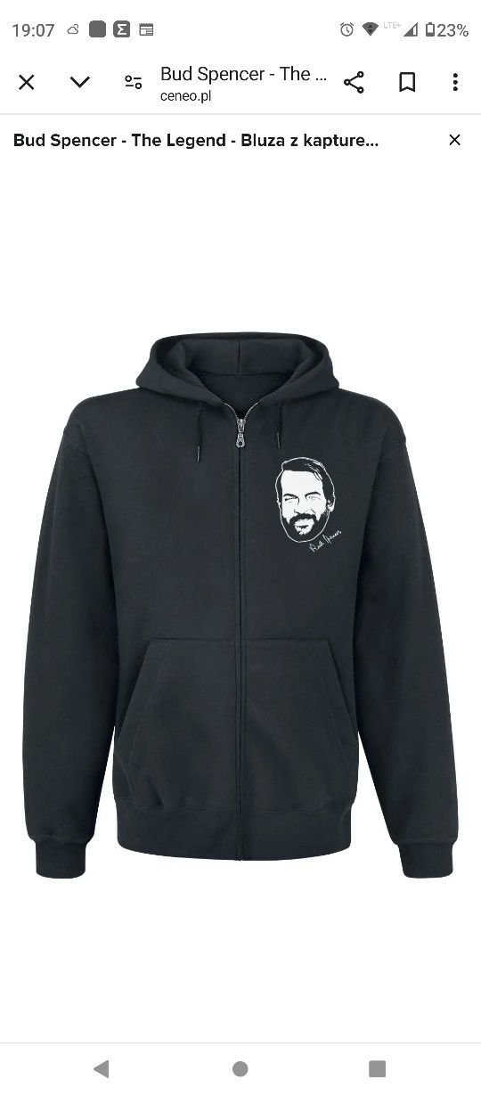 Ciepła czarna bluza z kapturem rozpinana Bud Spencer 2XL