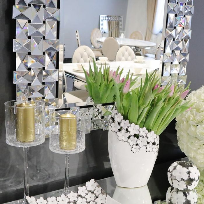 Srebrne lustro glamour prostokątne 81x116 cm M-0550