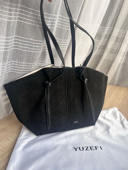 Сумка замшева шоколадна, чорна, велика