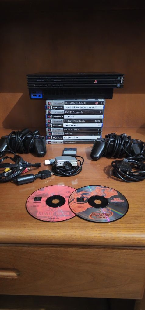 Ps2 - Playstation 2 com comandos e Memory card e acessorios