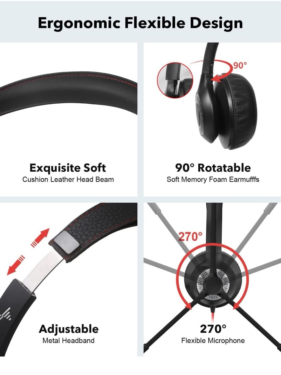 EAGLEND Zestaw słuchawkowy USB z mikrofonem do laptopa PC,