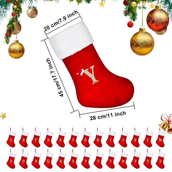 Skarpeta świąteczna 45cm czerwona z literką E na Boże Narodzenie