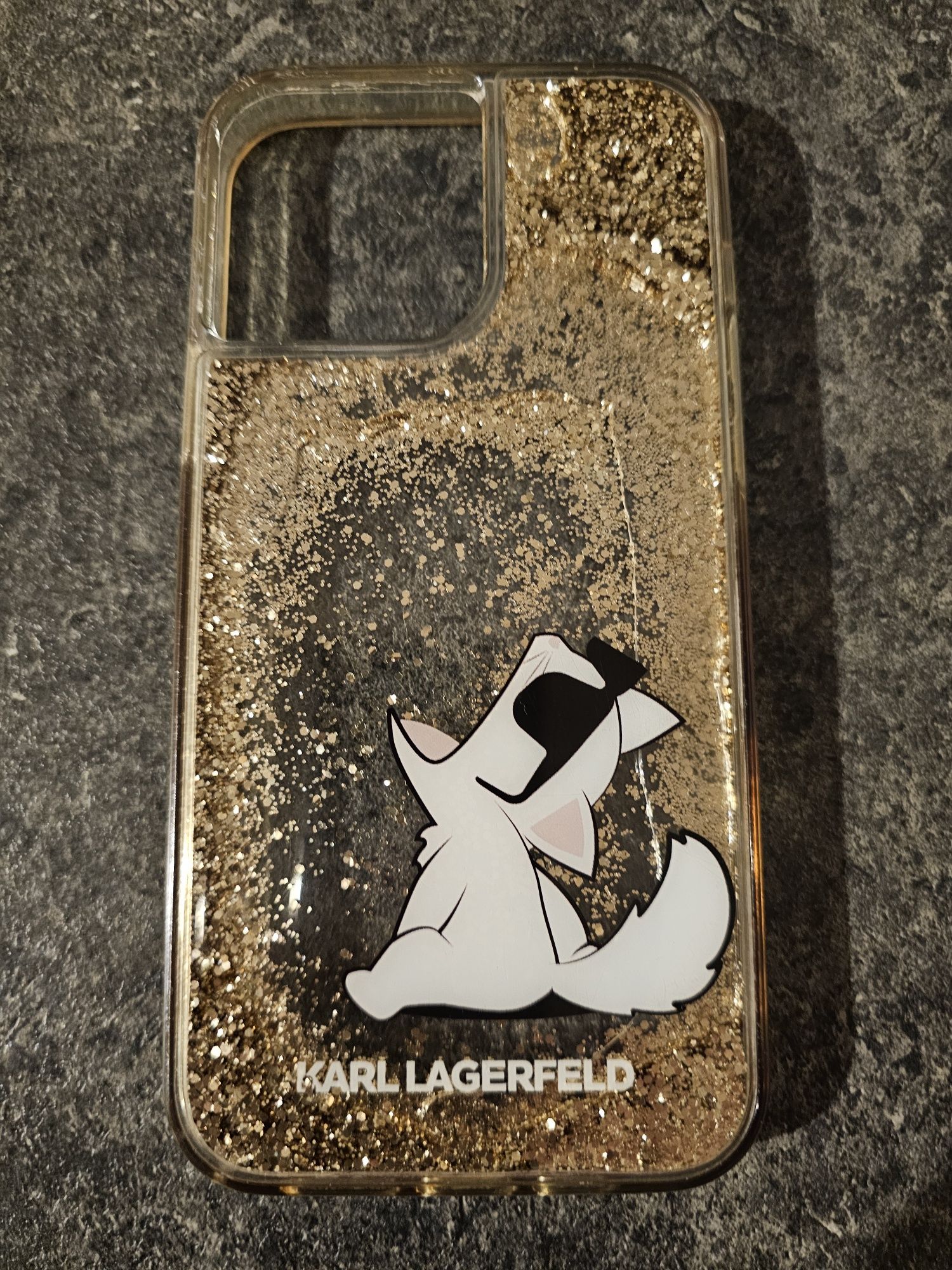 Etui Iphon 13 pro max Karl Lagerfeld, Choupette, brokat