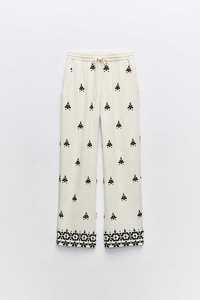 Zara новая коллекция на сайте солд аут штаны брюки с вышивкой лен