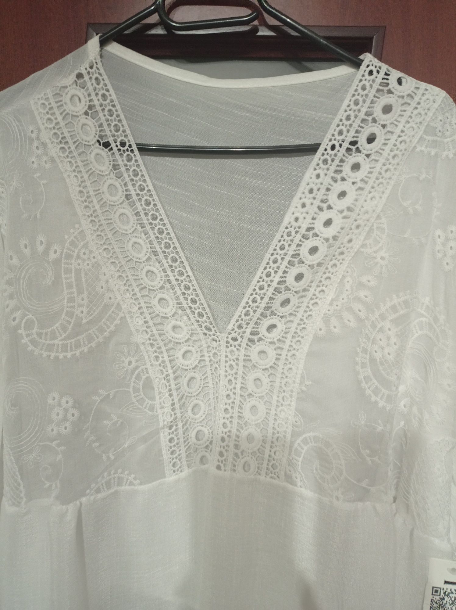 Nowa boho bluzka tunika narzutka   Boho mgiełka biała haftowana S/M