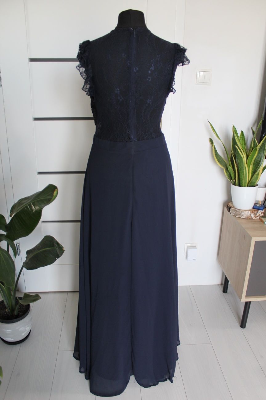 Asos 36 38 S M granatowa sukienka maxi długa koronka wesele ślub