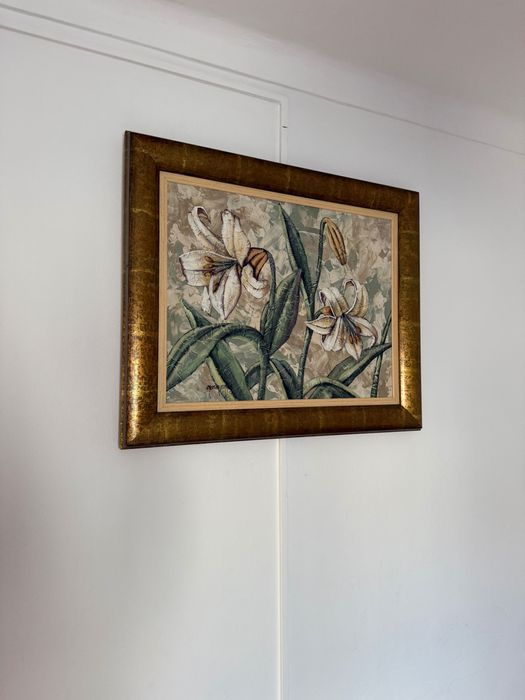 Quadros vintage pinturas de óleo dourados e verdes