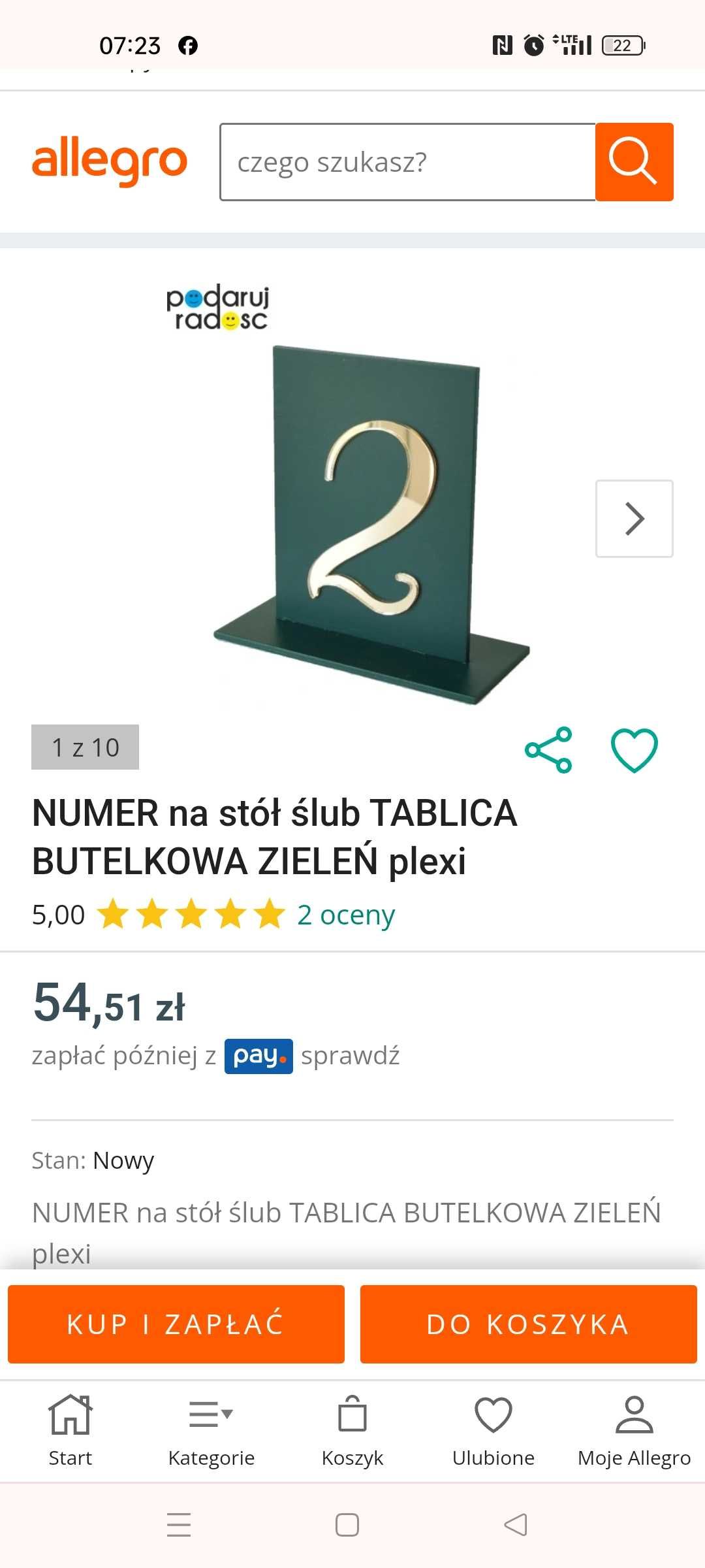 Numerki stołów numery ślub wesele l zieleń butelkowa Glamour złoto