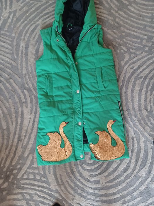 Kamizelka pikowana długa zielona