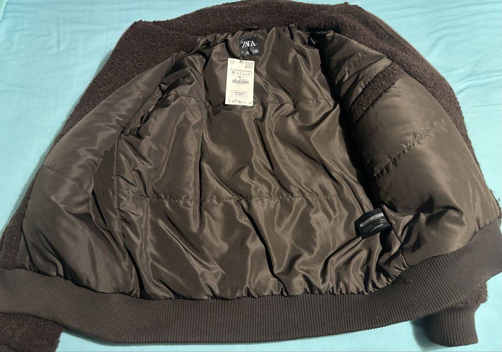 Casaco bouclé castanho Zara