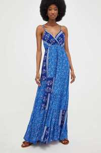 NOWA kobieca sukienka letnia długa maxi niebieska z falbaną XL 42