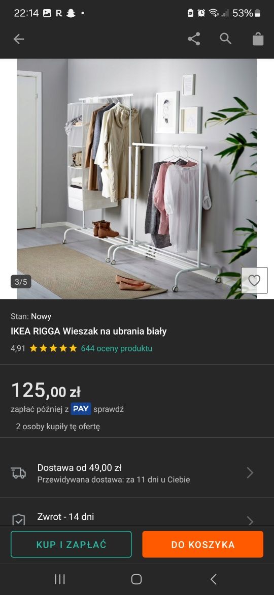 Stojak wieszak na ubrania pojemnymi z regulowaną wysokością na kółkach