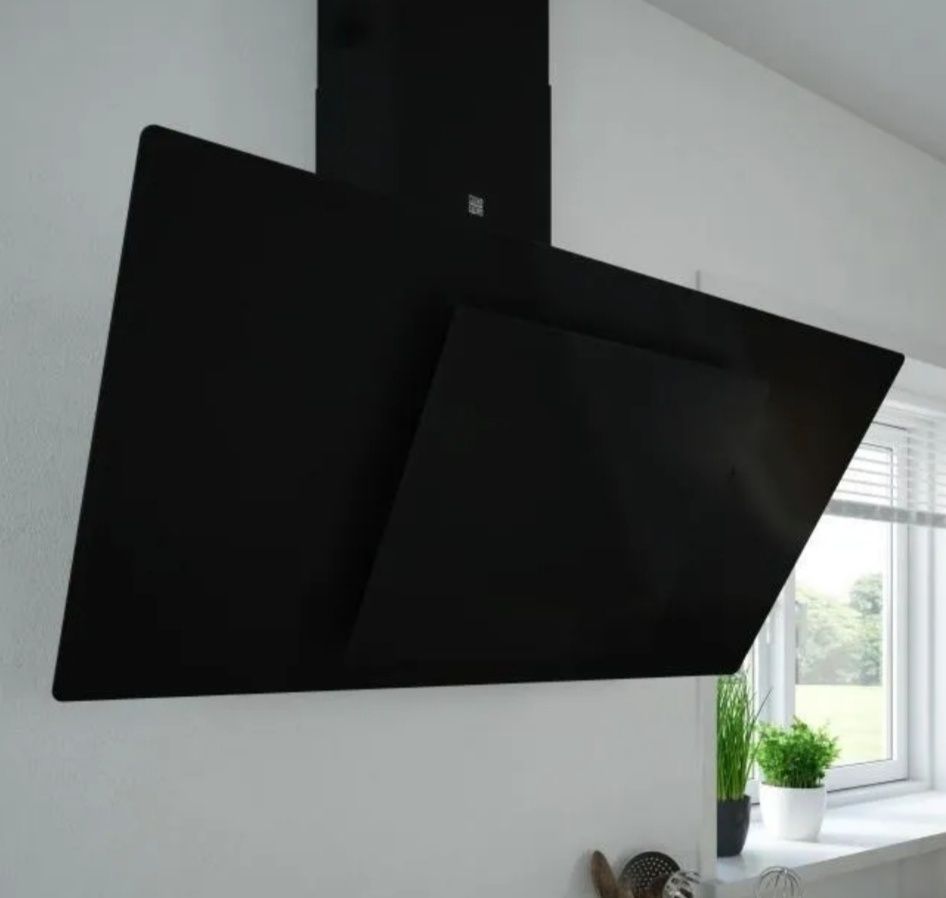 NOWY okap kuchenny kominowy szklany 90 cm LED szkło hartowane czarny
