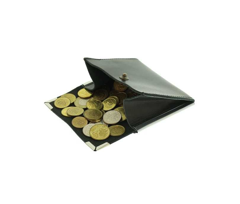 Banknotówka bilonówka mały portfel do kieszeni czarny skórzany 100%
