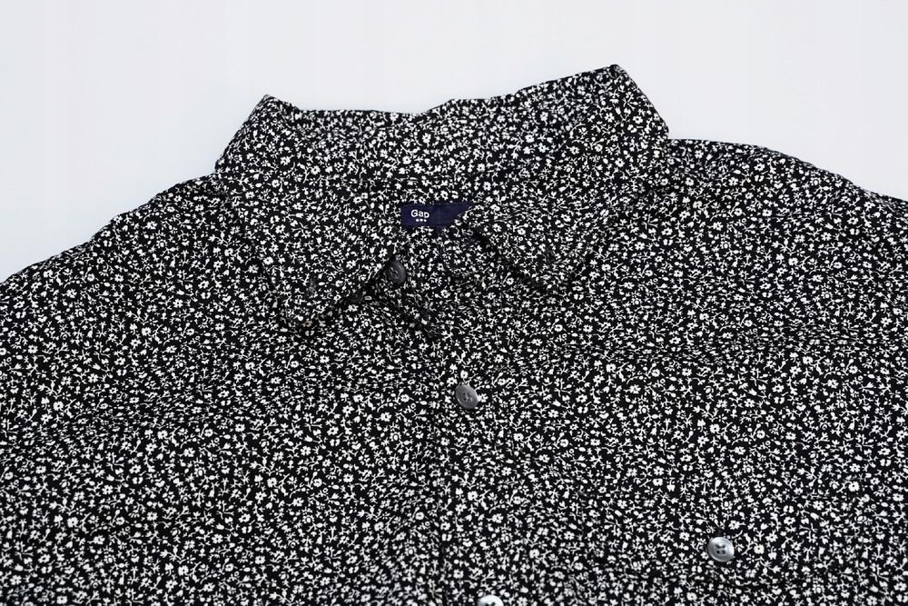 GAP | Poplin S Black | Elegancka Czarna Koszula Motyw Kwiatowy Slim L