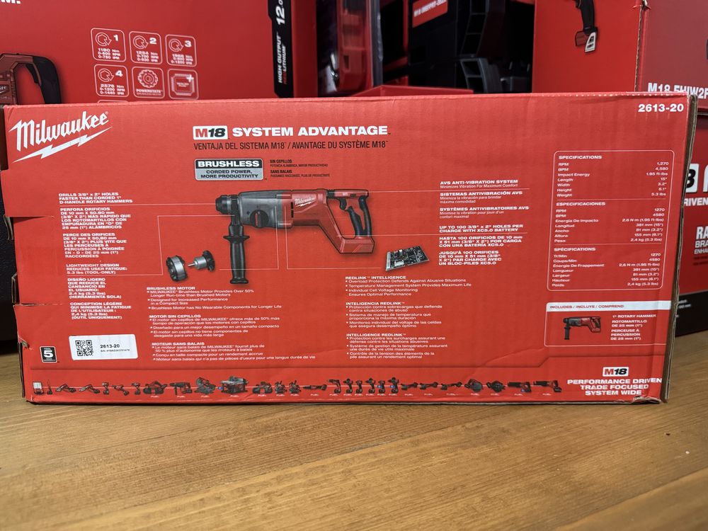 Перфоратор акумуляторний Milwaukee 2613-20, SDS-PLUS 2,6Дж