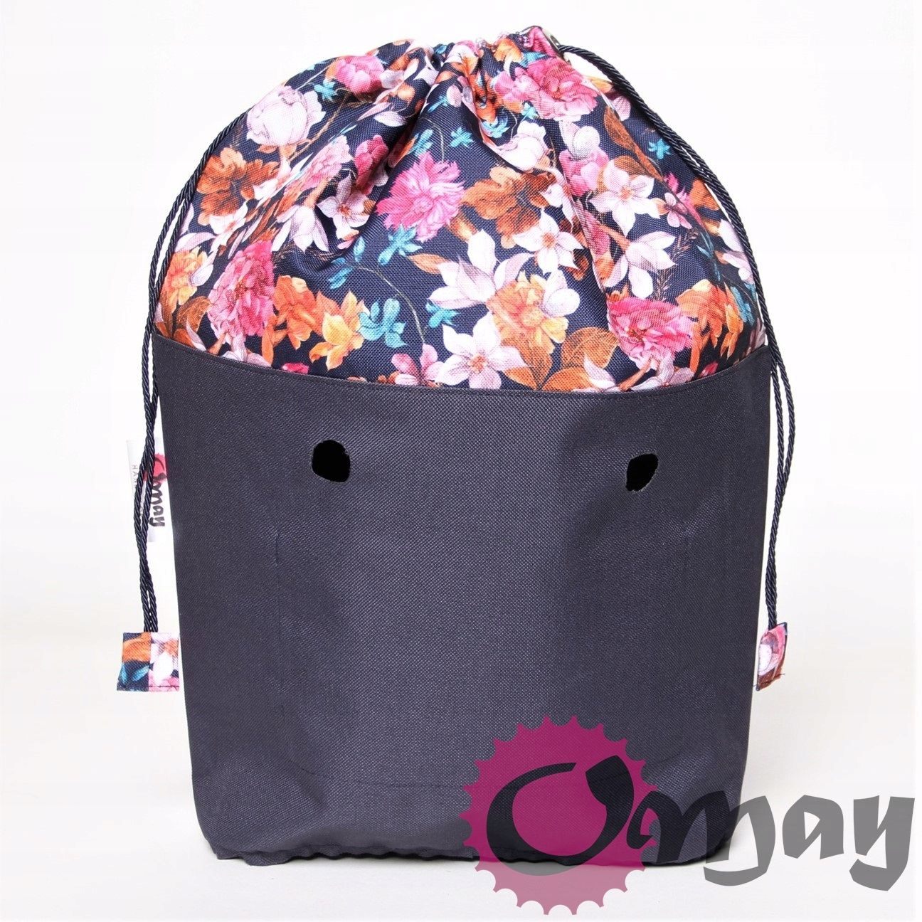 Granatowy organizer do OBAG MINI kwiaty worek komin 2 kieszenie OMAY