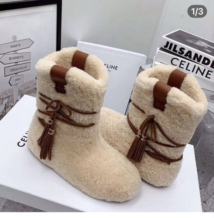 Celine sniegowce w naturalnego kozucha