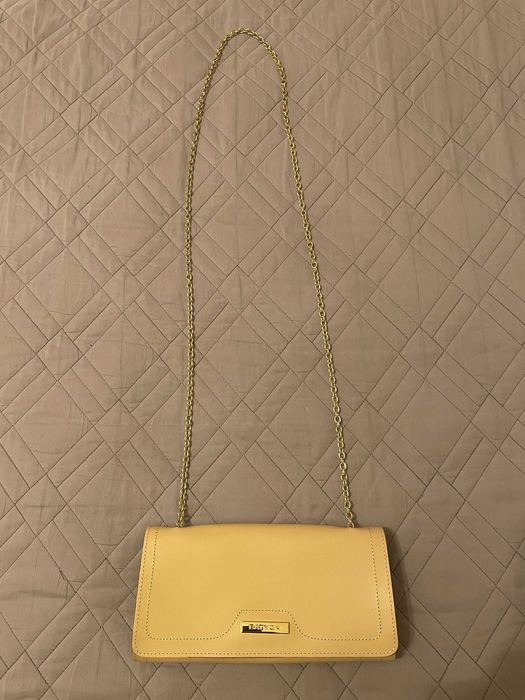 Torebka Batycki Oryginalna Skórzana Beżowa Złoty Łańcuch