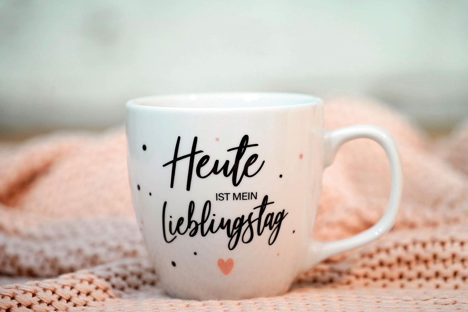 Duży Kubek Porcelanowy 0,45L Biały "Heute ist mein Lieblingtag"