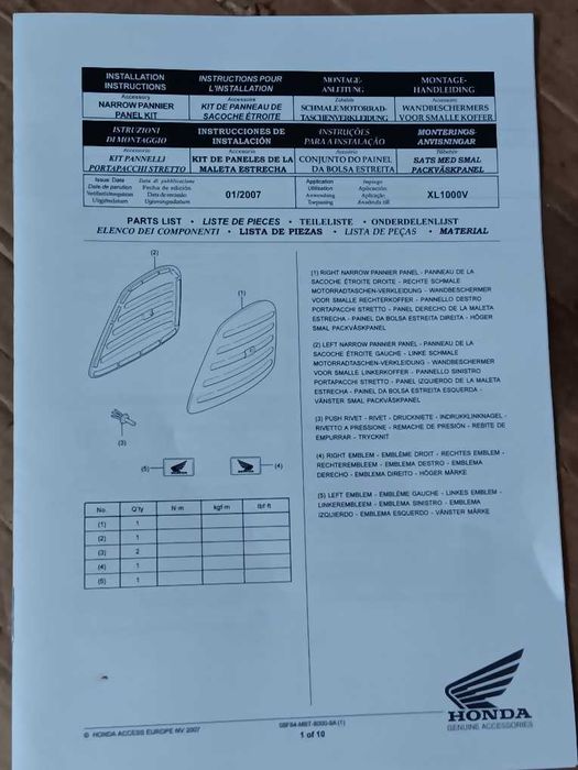 Painel esquerdo em aluminio mala lateral Honda