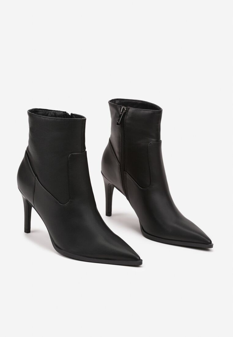 Czarne Eleganckie Botki na Szpilce z Noskiem w Szpic R 40