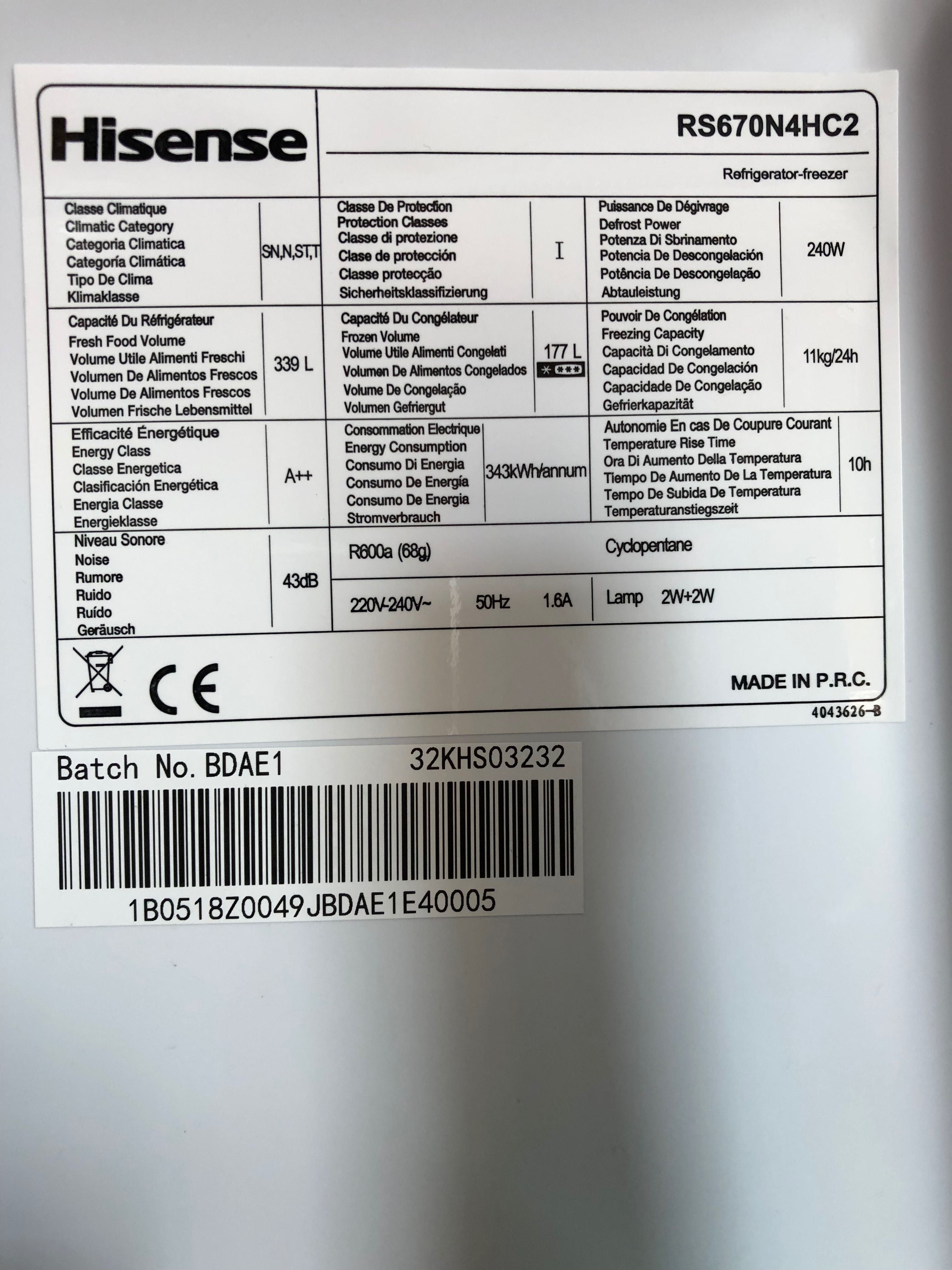 Frigorífico americano inox Hisense Side by Side COMO NOVO