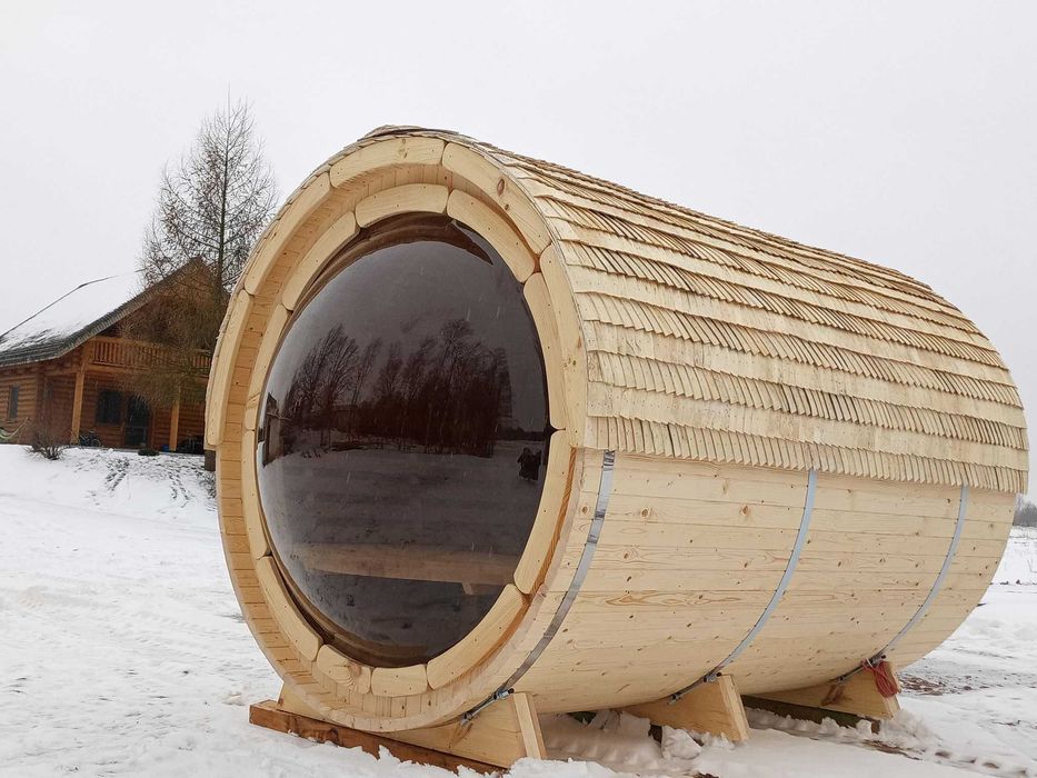 Sauna beczka 300-400cm, przedsionek, taras, przeszklenia, led!