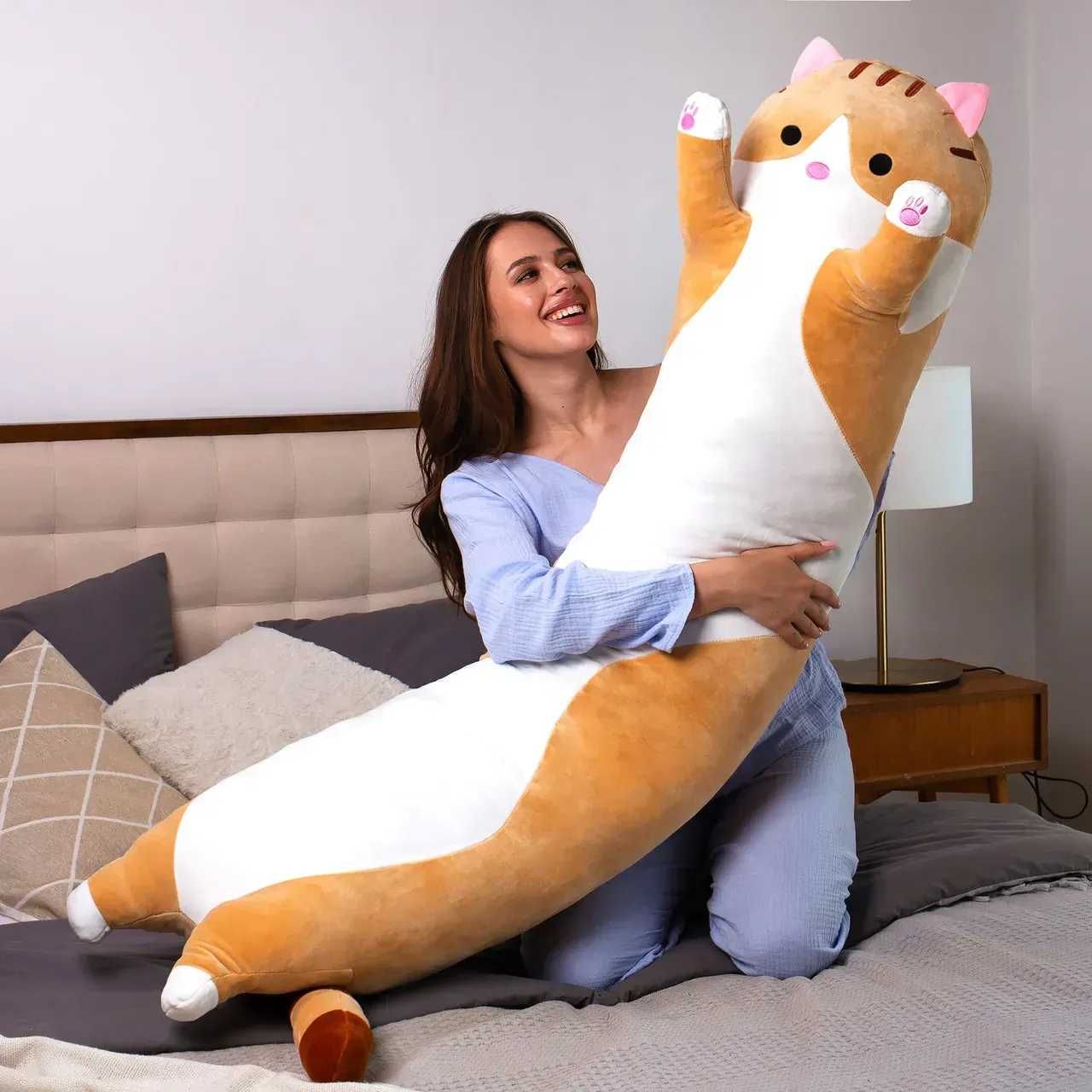 Мягкая Игрушка Кот Длинный 140см Подушка Обнимашка Коричневая