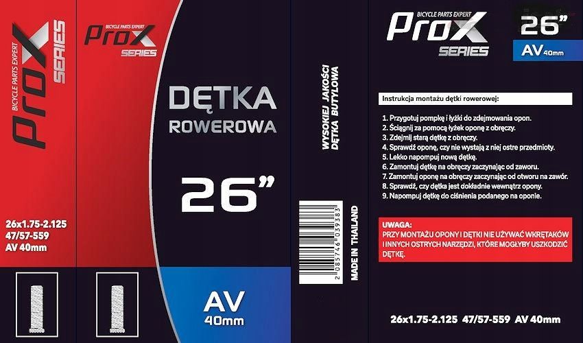 ProX dętka 26 x 1,75 1,90 1,95 2,00 2,10 2,125 2,15 AV-40 gwint