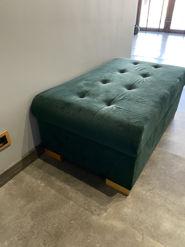 Kanapa narożnik loft butelkowa zieleń puff