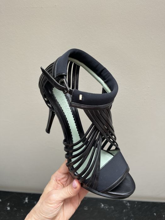 Szpilki skórzane letnie Sportmax czarne r.39 obcas 10 cm