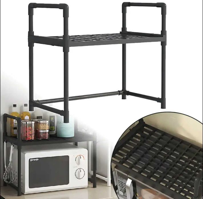 Настольный кухонный стеллаж под микроволновку с полкой для посуды