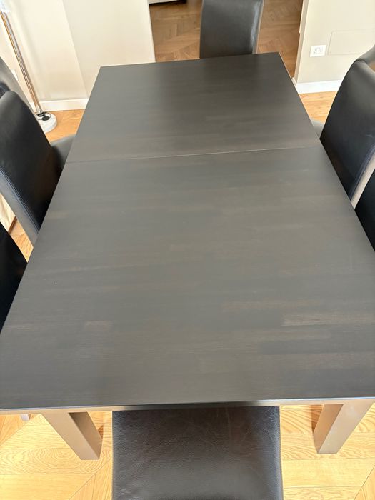 STÓŁ rozkładany, 8 krzeseł (skóra) IKEA wenge