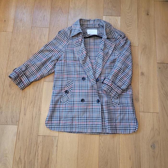 Dwurzędowy Płaszczyk, kurtka w kratę Zara płaszcz jesienny przejściowy