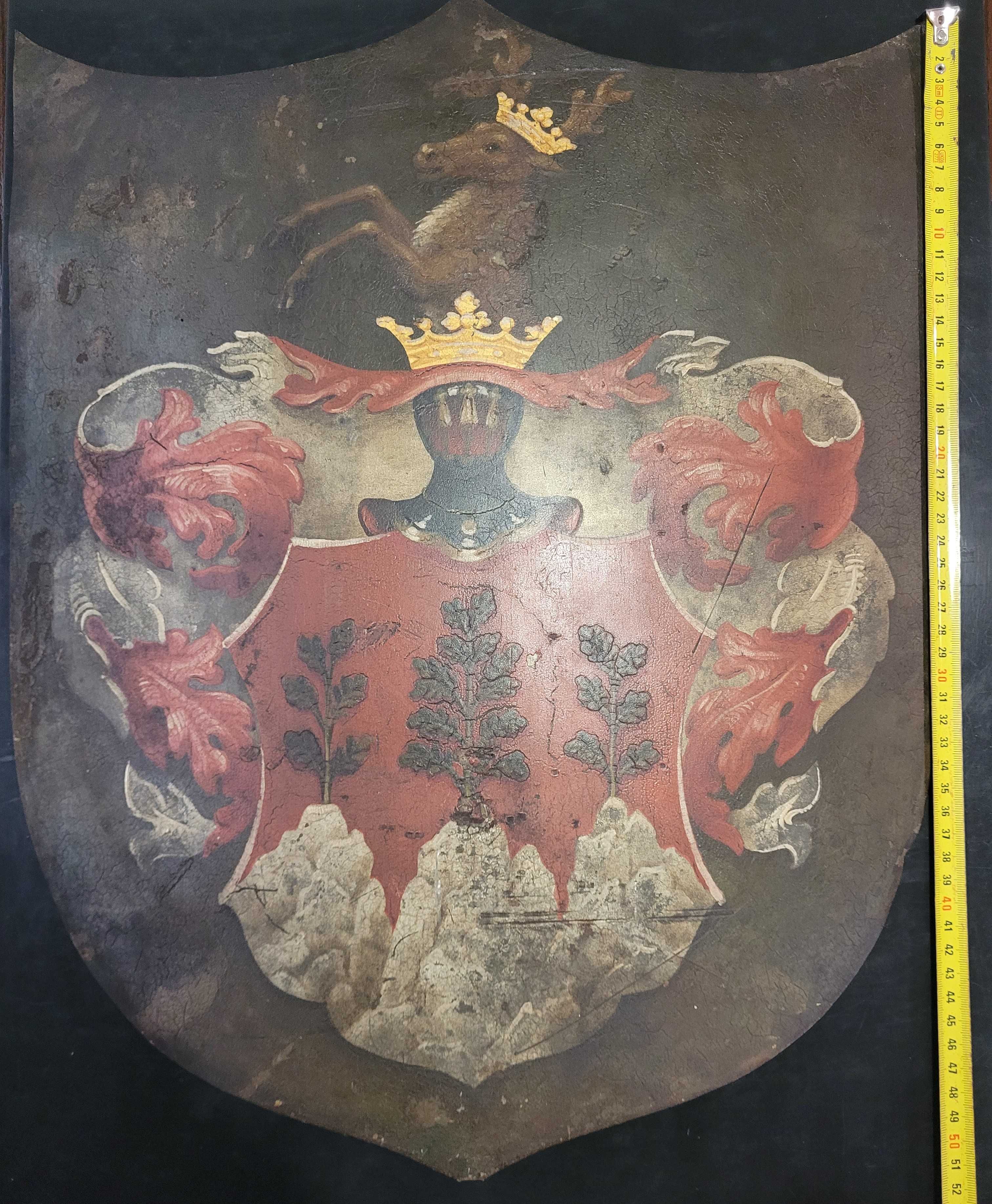 Stary kartusz herbowy, herb szlachecki z Kurlandii, zabytkowy, antyk.