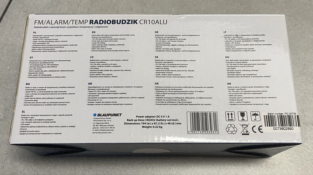 Radiobudzik Blaupunkt CR10ALU z czujnikiem temperatury i wilgotności