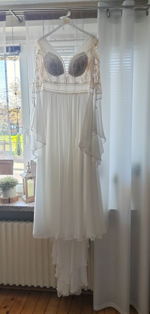 Przepiękna muślinowa suknia ślubna boho "Queen"