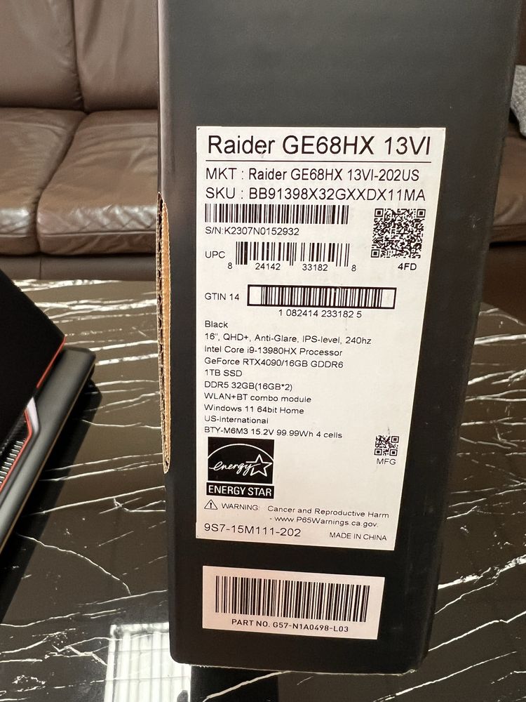 Игровой Msi Raider Ge68hx RTX 4090 i9-13980hx ddr5-32 ssd1tb QHD