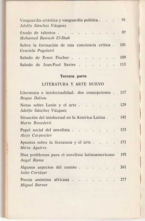 Literatura y arte nuevo en Cuba-Benedetti; Carpentier; Cortazar