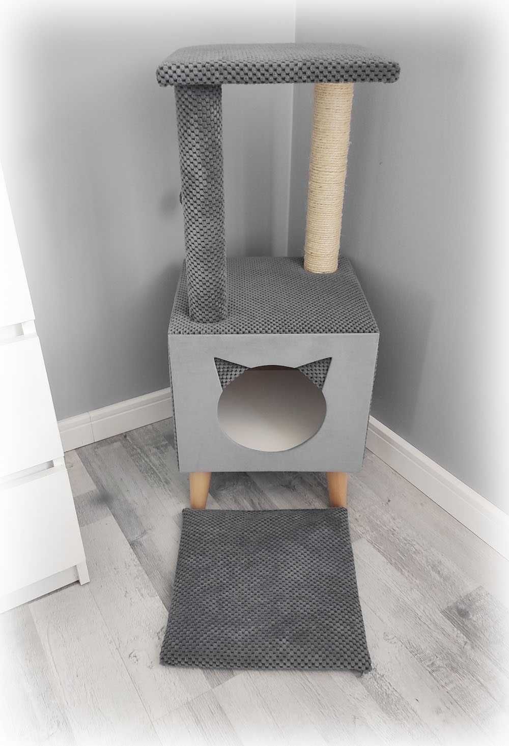 Drapak legowisko domek dla kota słupek do drapania grafitowy wieża